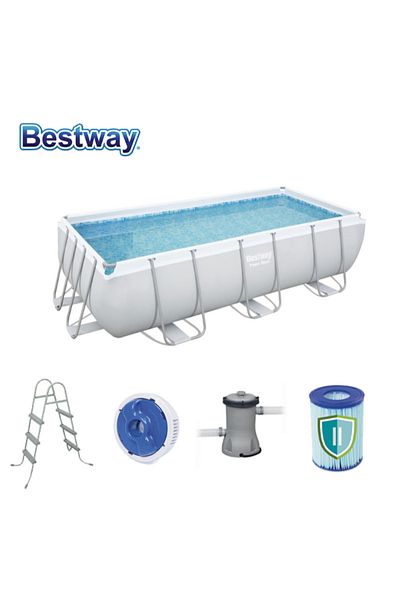 BESTWAY Power Steel Rectangular Frame Pool Set+ Filter Pump+Ladder+Dispenser 404X201X100Cm -26-56441