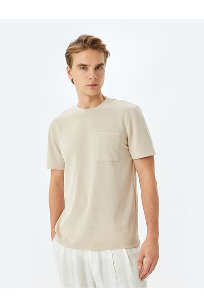 Koton Pocket Detail Crew Neck Regular Fit Cotton Blend Short Sleeve Basic T-Shirt