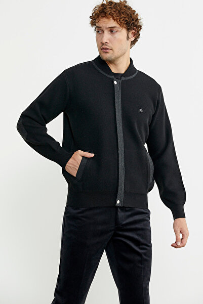 Sementa Чорний та темно-сірий вовняний трикотажний пальто з кишенями