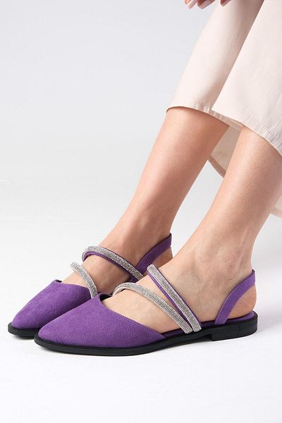 Mio Gusto Poppy Purple Suede Stoned Women's Flats Daily Flat Shoes