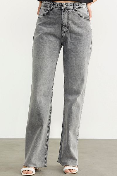 Sementa High Waist Wide Leg Jean Trousers - Light Gray