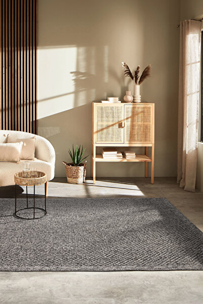 Anatolian Carpet Store Modern Antrasit Halı B3667f Sisal Bordürlü Hasır Dokul...