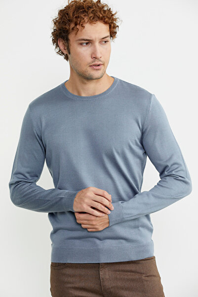 Sam Чоловічий синій трикотажний светр - без коміра