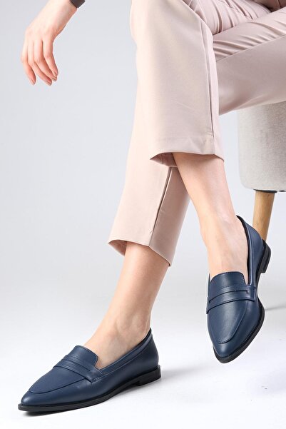 Mio Gusto Dámské ploché boty z pravé kůže v tmavě modré barvě River