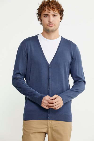 Sam Indigo Men's Knitwear Cardigan - V-Neck and Button Detail