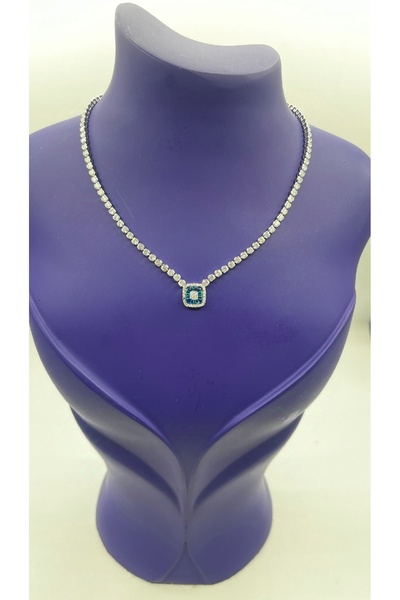 bej jewelry Mavi Gümüş Çelik Kolye