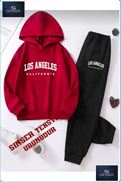 SS SİNSER Set de trening pentru copii cu glugă, imprimat cu „LOSANGELES calif...
