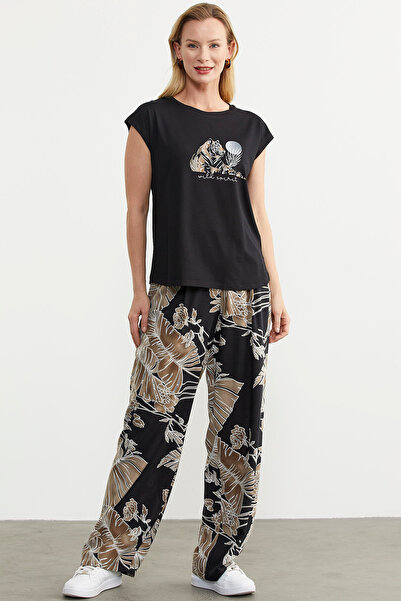 Sementa Black Viscose T-Shirt - Low Sleeve and Printed