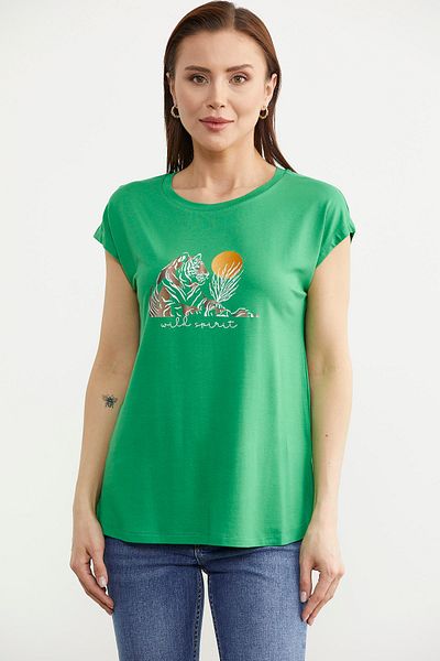 Sementa Tricou verde din viscoză - mânecă joasa și imprimat