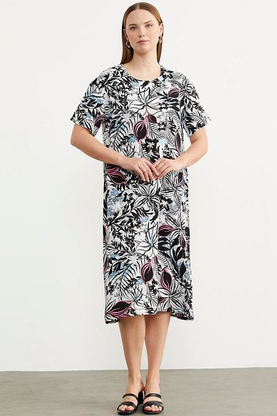 Sementa Rochie cu mânecă scurtă cu model, cu potrivire confortabilă - neagră