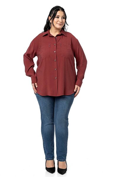 DISENTIS MODEST Large Size Bag Pocket Rivet Burgundy Shirt