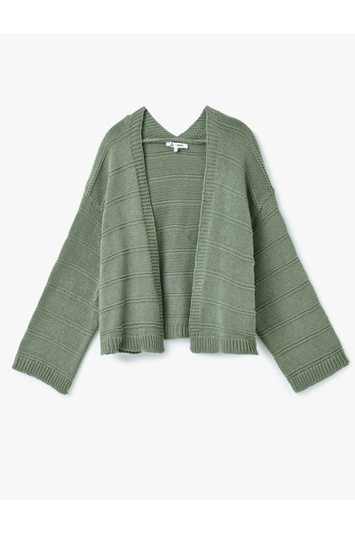 Koton U-Neck Textured Long Sleeve Knitwear Cardigan