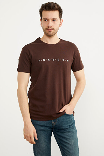 Sementa Τυπωμένο βαμβακερό μπλουζάκι με λαιμόκοψη - καφέ