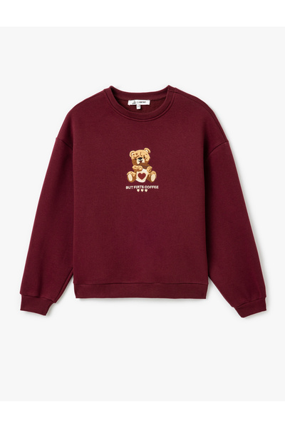 Koton Φούτερ με μακρυμάνικο λαιμόκοψη με κέντημα με ανυψωμένο αρκουδάκι