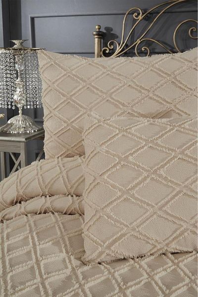 Çeyiz Diyarı Beige Double Vesya Pique Set - 3 Pieces