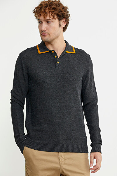 Sementa Антрацитовий поло з коміром-стійкою, трикотажний светр - на ґудзиках