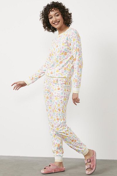 Sementa Fruit Patterned Thermal Pajama Set - Ecru