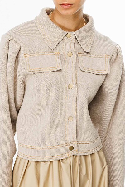 Hooopstore Metal Buttoned Knitwear Bomber Stone Jacket