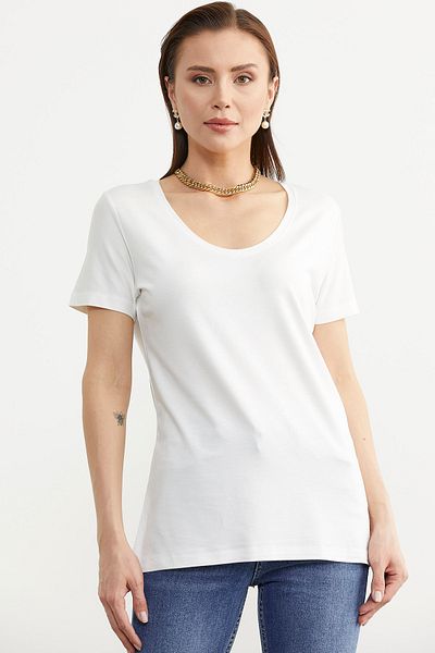 Sementa Ecru Combed Cotton T-Shirt - Open Collar and Flowy Design