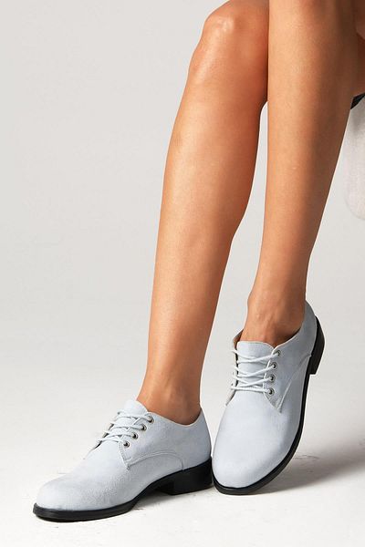 Mio Gusto Pantofi plat Oxford de damă din piele întoarsă de culoare albastră