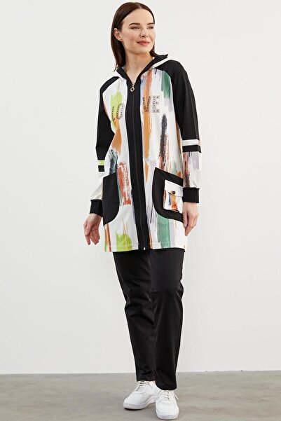 Sementa Large Size Hooded Colorful Suit - Black