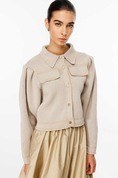 Hooopstore Πλεκτό Bomber Stone Jacket με μεταλλικά κουμπιά