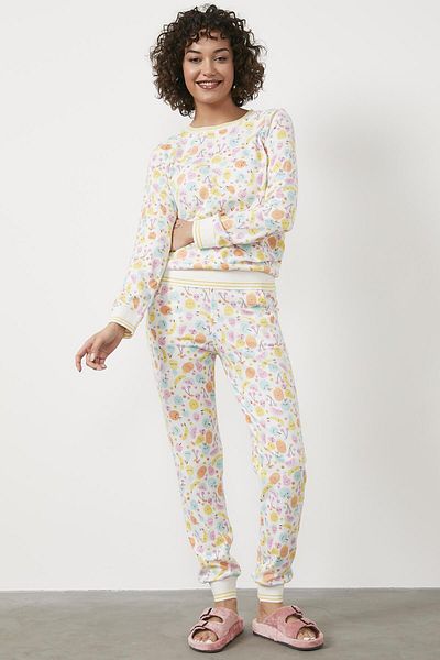 Sementa Fruit Patterned Thermal Pajama Set - Ecru