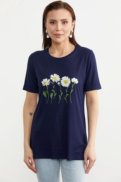 Sementa Μπλουζάκι Navy Blue Basic - Daisy Printed