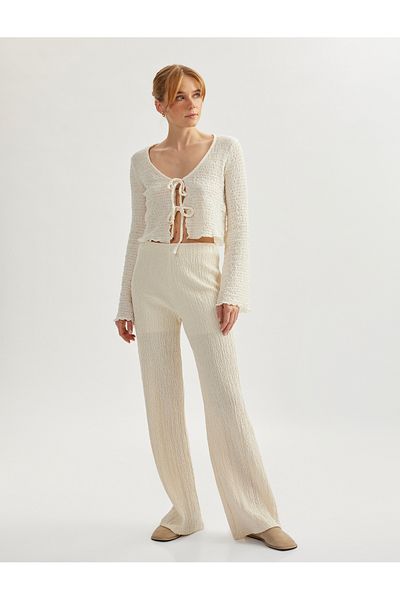 Koton Cotton Textured Wide Leg Trousers