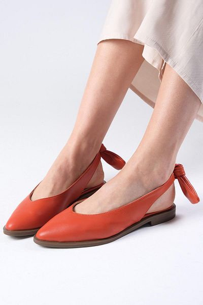 Mio Gusto Bonny Genuine Leather Orange Women's Daily Ballerina Shoes