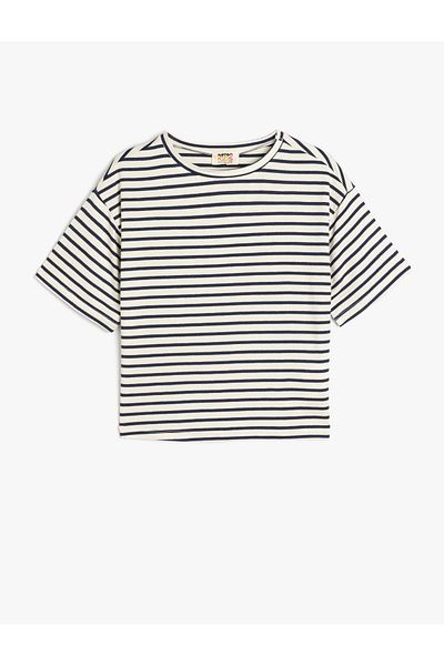 Koton Short Sleeve Crew Neck Striped Viscose T-Shirt
