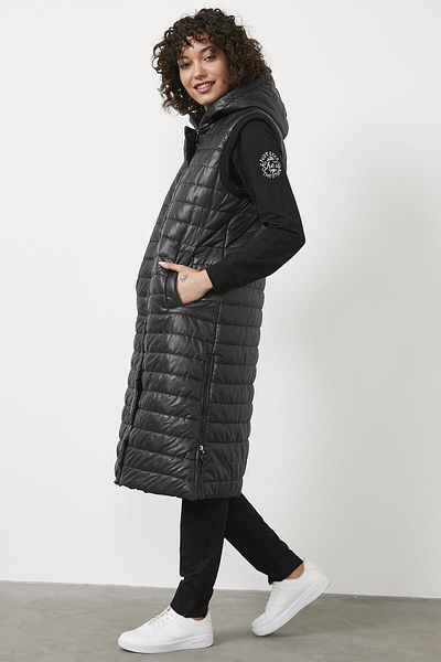 Sementa Hooded Long Quilted Vest - Black
