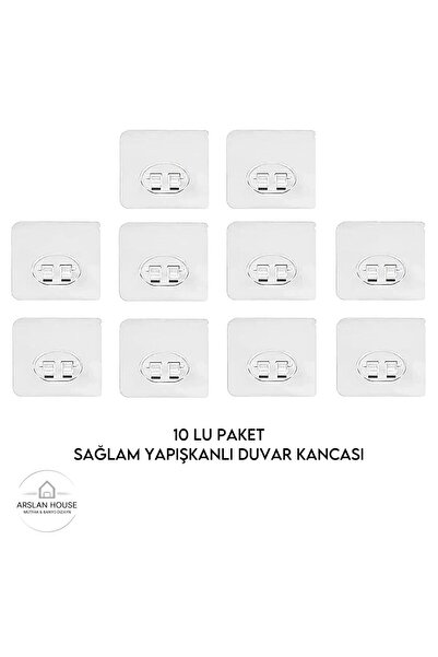 Genel Markalar 10 Adet Sağlam Yapışkanlı Duvar Kancası Su Geçirmez Yapışkanlı...