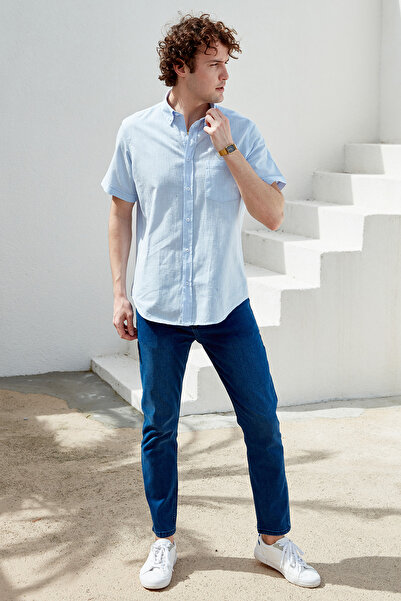 Sam Καλοκαιρινό πουκάμισο με κοντομάνικη τσέπη - γαλάζιο