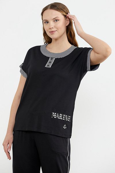 Sementa 76315 Costum Capri din bumbac pieptănat cu mânecă scurtă pentru femei