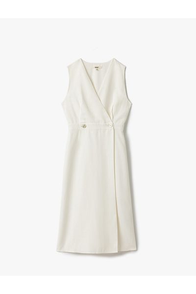 Koton Cotton Viscose Fabric A-Line Sleeveless Double Breasted Long Dress