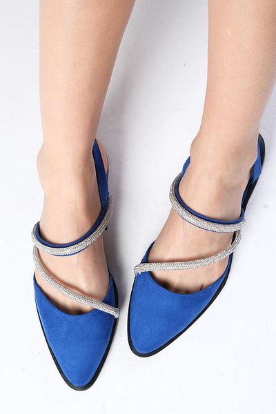 Mio Gusto Poppy Saks Blue Suede Stoned Pantofi de damă Flats Daily Pantofi plati