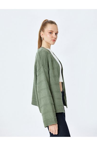 Koton U-Neck Textured Long Sleeve Knitwear Cardigan