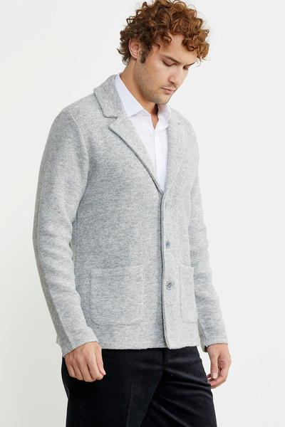 Sementa Gray Three Button Wool Knitwear Jacket