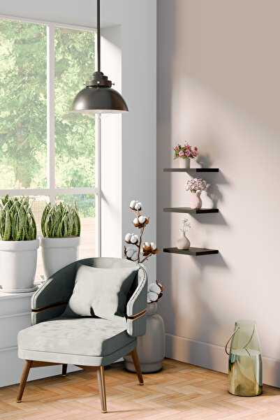 yankı-byeg 20 Cm 3lü Mat Siyah Mdf Uçan Mini Duvar Rafı Gizli Bağlantı Çiçeklik