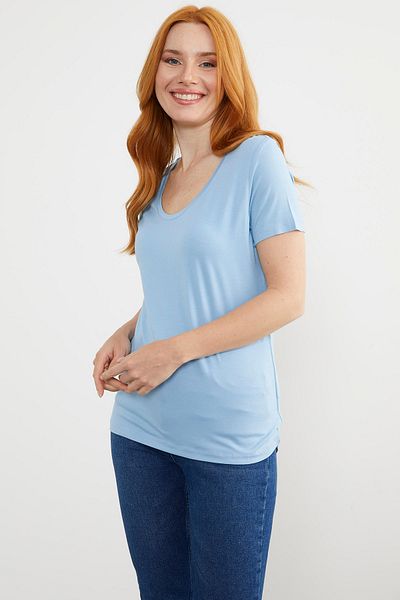 Sementa Tricou din bumbac pieptănat cu gât deschis - Albastru