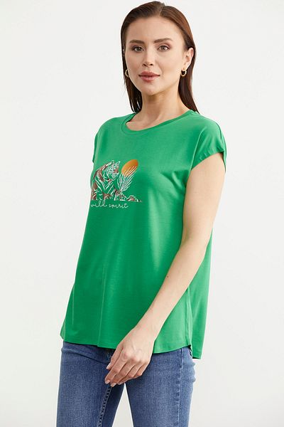 Sementa Tricou verde din viscoză - mânecă joasa și imprimat