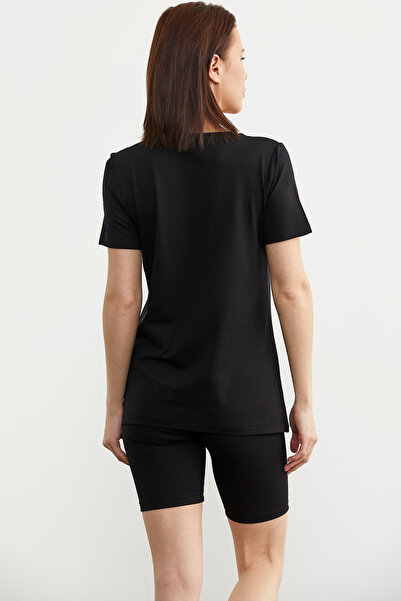 Sementa Black Stone Detailed Flowing Combed Cotton T-Shirt