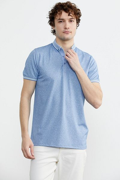 Sementa Μπλουζάκι Polo Neck Slim Fit με σχέδιο - Μπλε