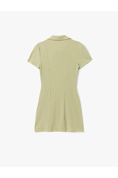 Koton Polo Neck A-Line Mini Dress with Button Detail