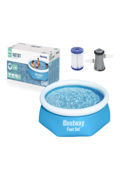 BESTWAY مجموعة حمام سباحة سريعة التركيب + مضخة فلتر 3.05 متر × 66 سم 26-57458