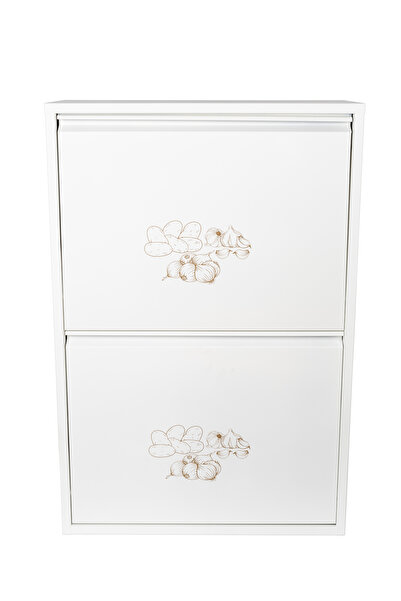 Skygo Leyl 2 Katlı 4 Bölmeli Beyaz Baskılı Metal Sebzelik – 100 x 26 x 62 cm Çok Amaçlı Dolap