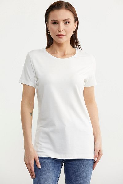 Sementa Ecru Color - Null Collar Short Sleeve Basic T-Shirt