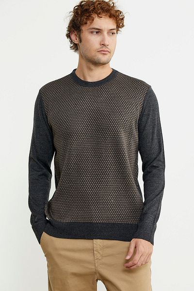 Sementa Πλεκτό πουλόβερ Jacquard Anthracite Regular Fit - Λαιμόκοψη
