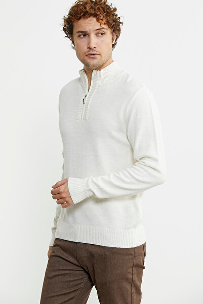 Sementa Светр з високим коміром і напівзастібкою на блискавці - кістковий